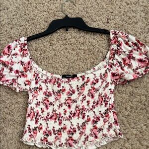 Forever 21 Pink Floral Smocked Crop Top